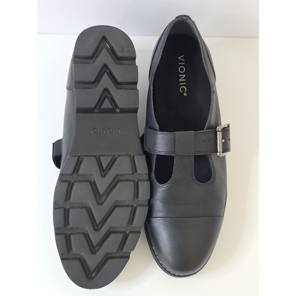 Vionic Black Leather Buckle Mary Jane Flats - Picture 9 of 13